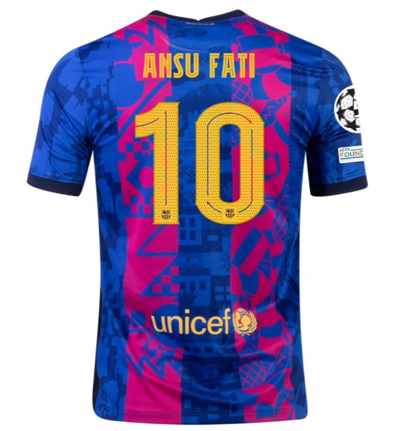 2021/22 Barcelona Football Kit Third Soccer Jersey with ANSU FATI 10 UCL printing